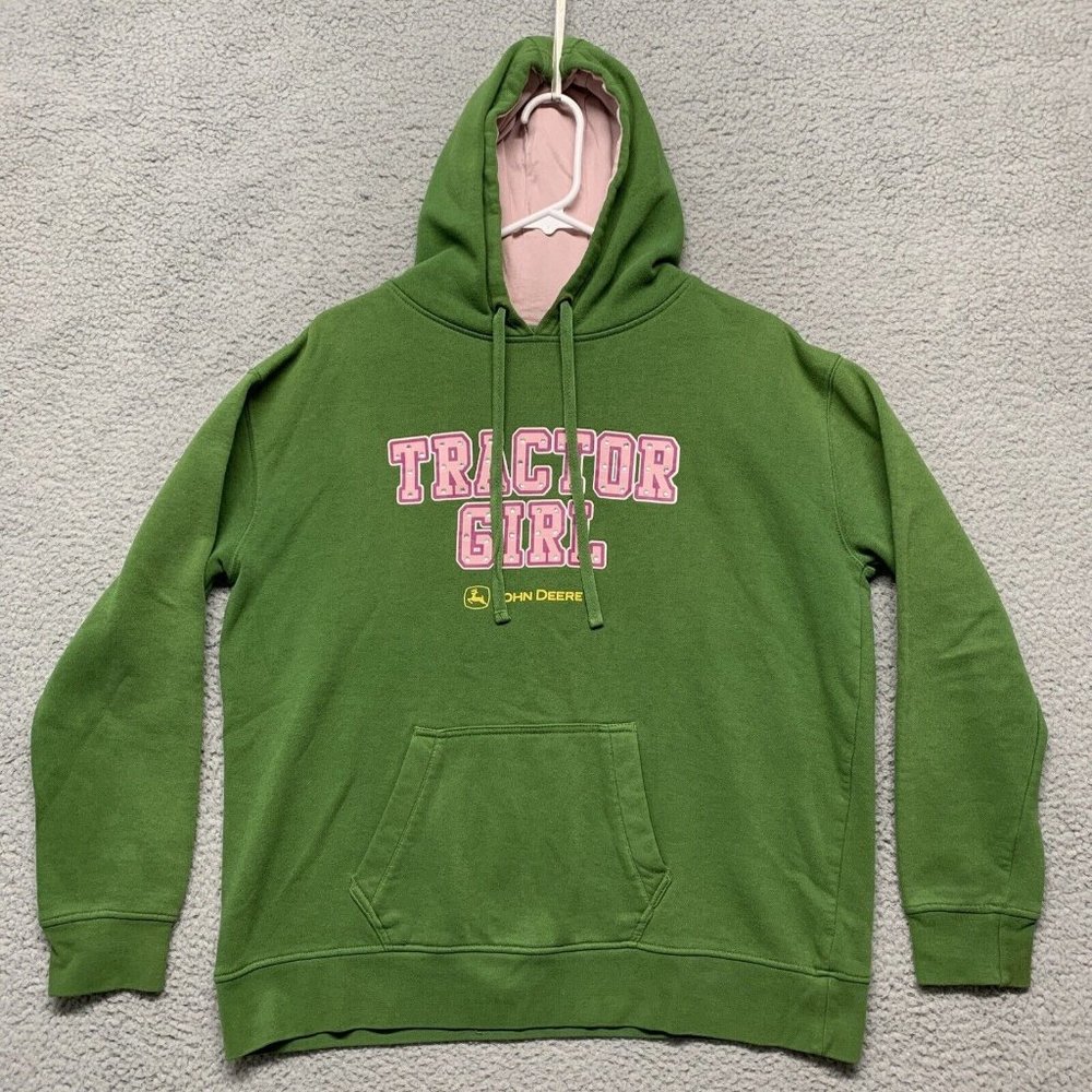 Women's John Deere Tractor Girl Pullover Sweatshirt Green Pink Letters Sz Large